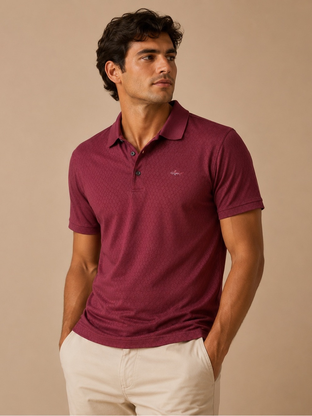 Greg Norman Burgundy Performance Golf Polo Shark Logo M